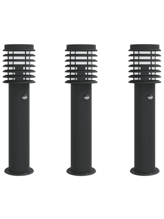 Venkovní stojací lampy s čidly 3 ks černé 60 cm nerezová ocel
