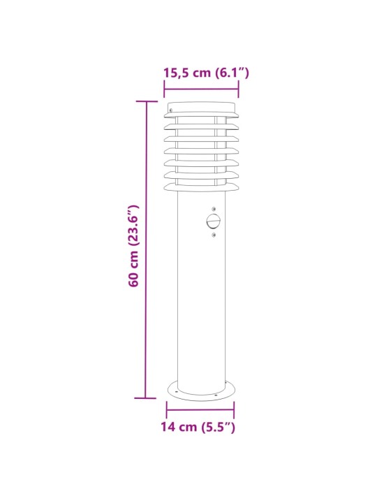 Venkovní stojací lampy s čidly 3 ks černé 60 cm nerezová ocel