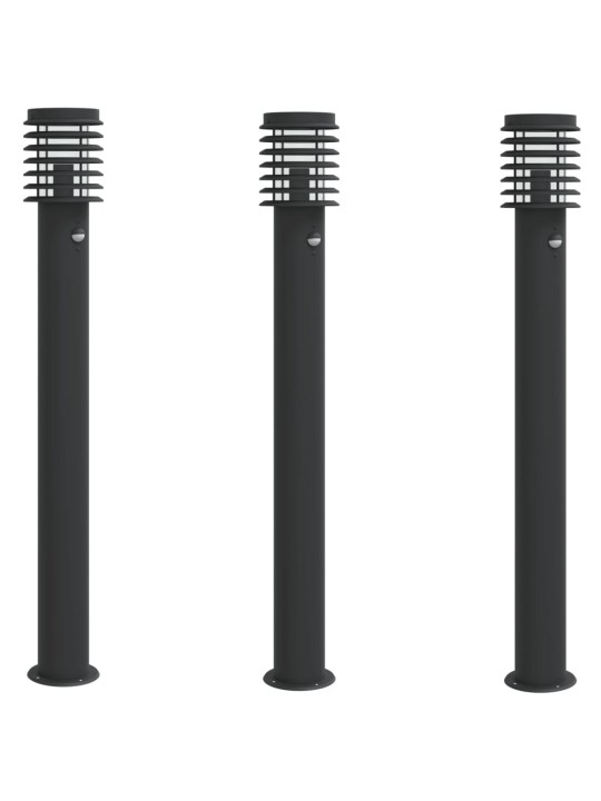 Venkovní stojací lampy s čidly 3 ks černé 110 cm nerezová ocel
