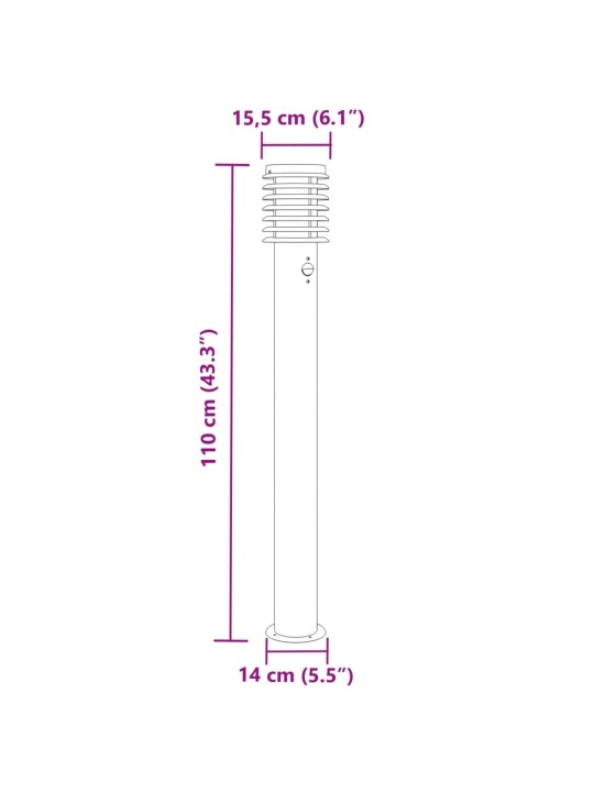 Venkovní stojací lampy s čidly 3 ks černé 110 cm nerezová ocel