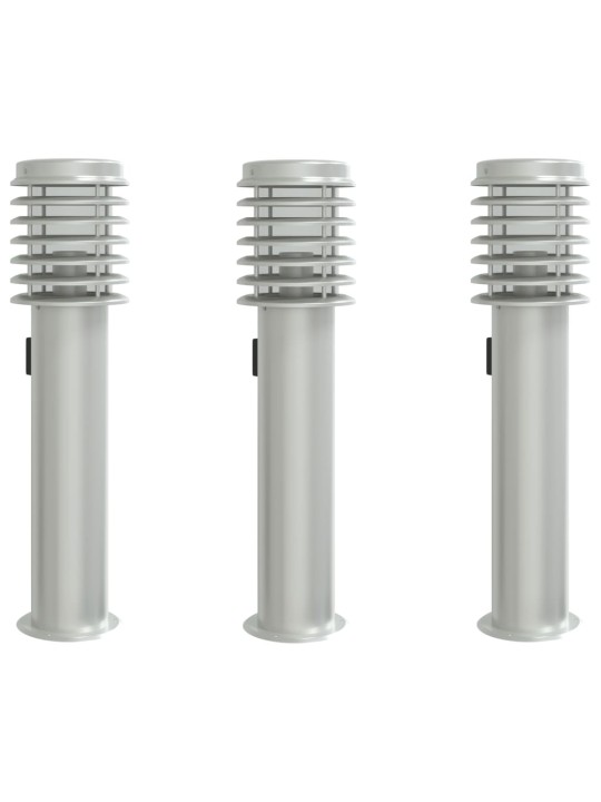 Venkovní stojací lampy se zásuvkou 3 ks stříbrné 60 cm ocel