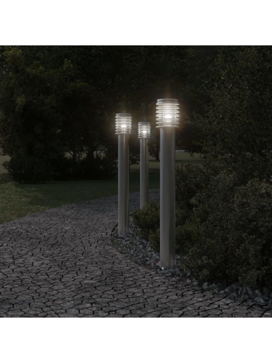 Venkovní stojací lampy se zásuvkou 3 ks stříbrné 110 cm ocel