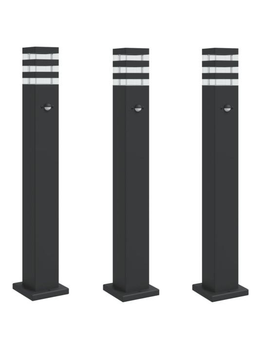 Venkovní stojací lampy s čidlem 3 ks černé 80 cm hliník