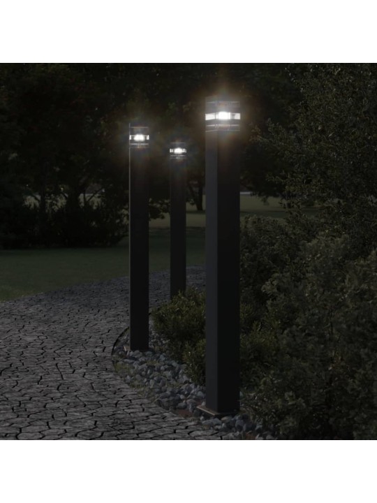 Venkovní stojací lampy s čidlem 3 ks černé 110 cm hliník
