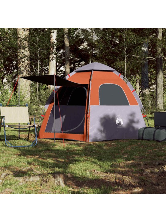 Kempingový stan kabinový 4 osoby šedý a oranžový rychloupínací