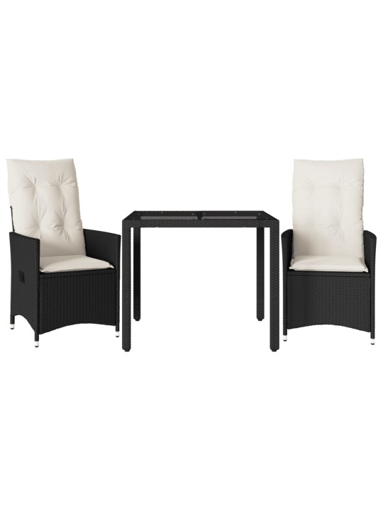 3dílný bistro set s poduškami černý polyratan