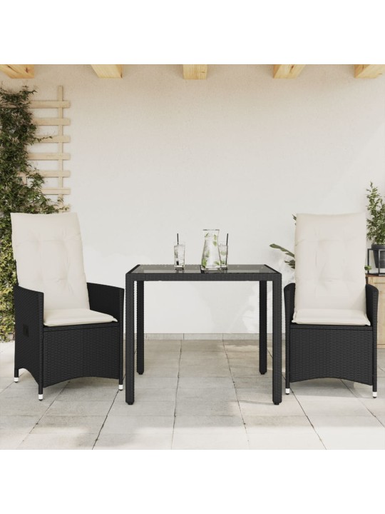 3dílný bistro set s poduškami černý polyratan