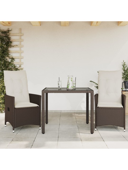 3dílný bistro set s poduškami hnědý polyratan