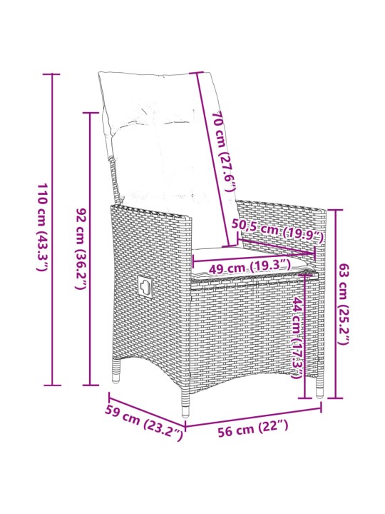 3dílný bistro set s poduškami béžový polyratan