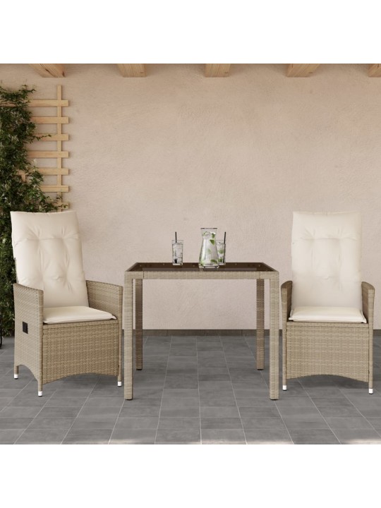 3dílný bistro set s poduškami béžový polyratan