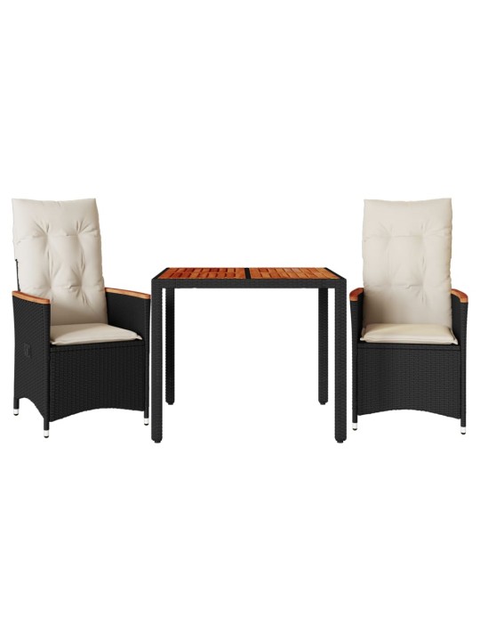 3dílný bistro set s poduškami černý polyratan