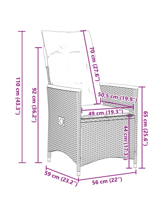 3dílný bistro set s poduškami černý polyratan
