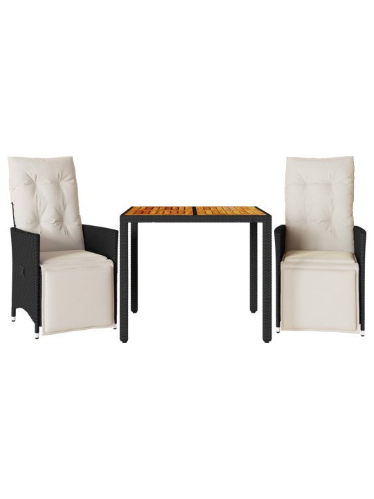 3dílný bistro set s poduškami černý polyratan
