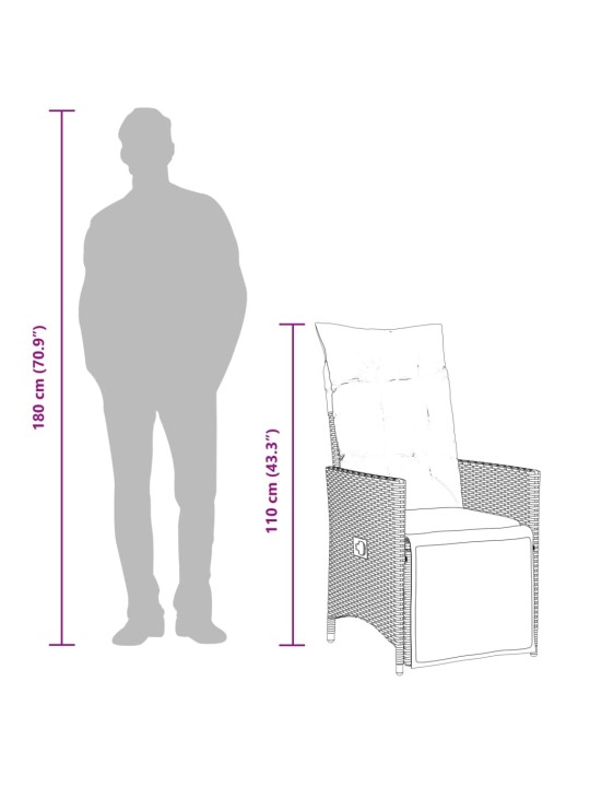 3dílný bistro set s poduškami černý polyratan