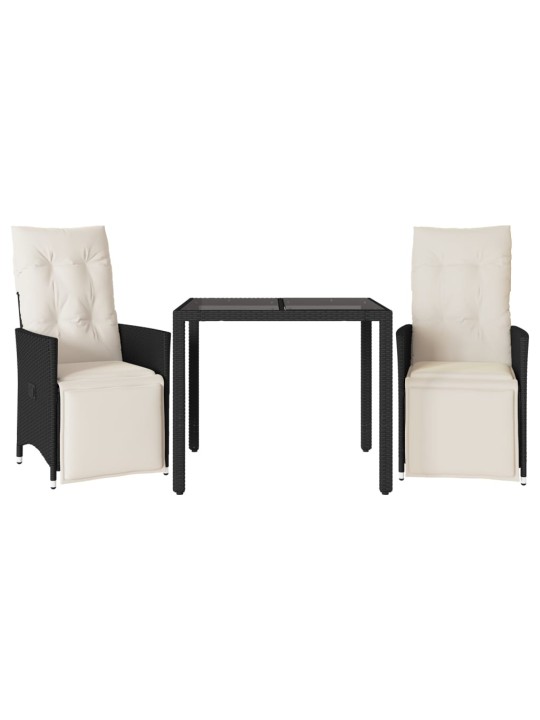 3dílný bistro set s poduškami černý polyratan