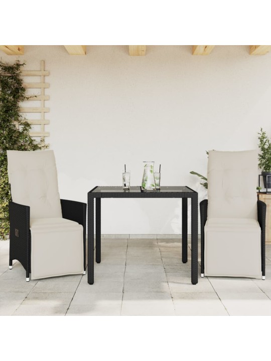 3dílný bistro set s poduškami černý polyratan