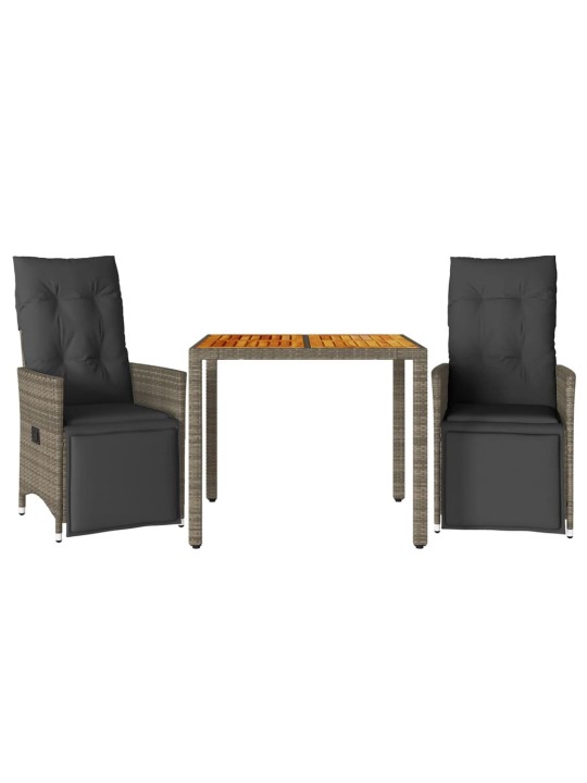 3dílný zahradní bistro set s poduškami šedý polyratan