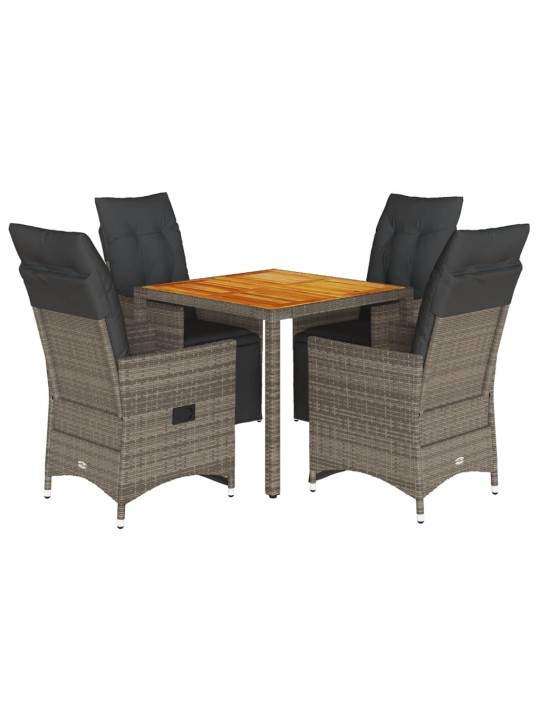 5dílný zahradní bistro set s poduškami šedý polyratan