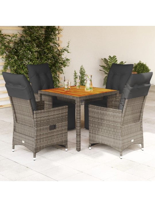 5dílný zahradní bistro set s poduškami šedý polyratan