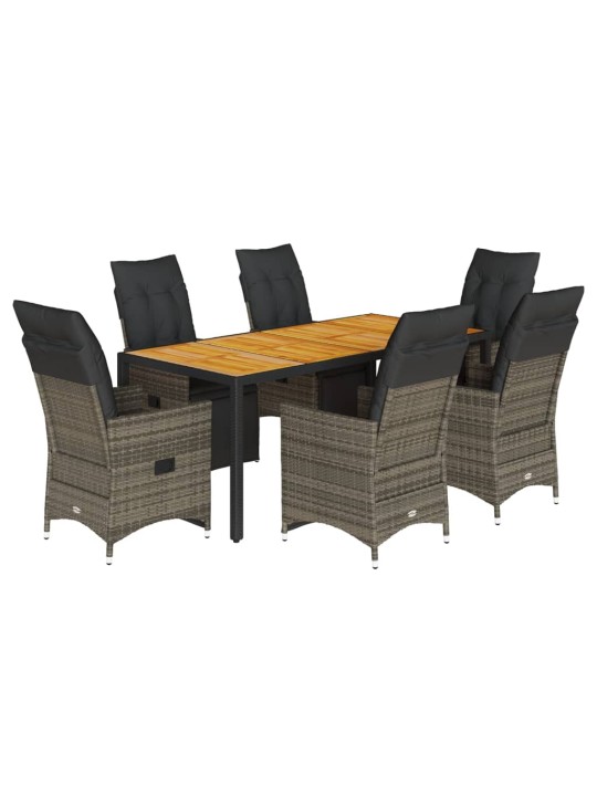 7dílný zahradní bistro set s poduškami šedý polyratan