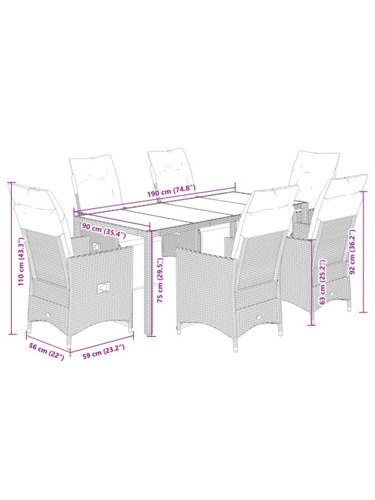 7dílný zahradní bistro set s poduškami šedý polyratan