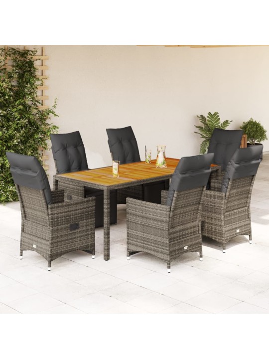 7dílný zahradní bistro set s poduškami šedý polyratan
