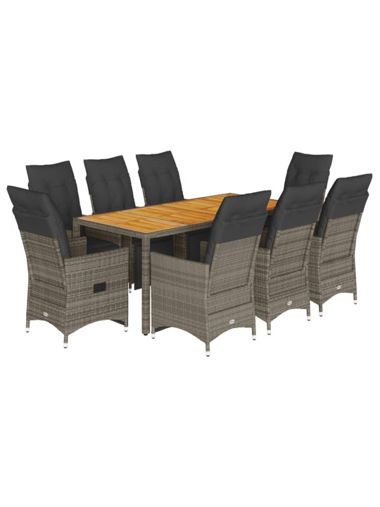 9dílný zahradní bistro set s poduškami šedý polyratan