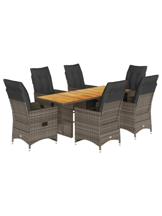 7dílný zahradní bistro set s poduškami šedý polyratan