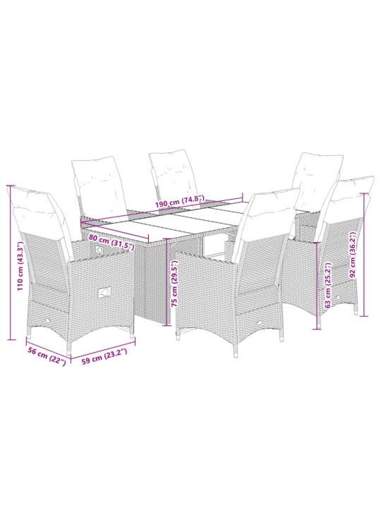 7dílný zahradní bistro set s poduškami šedý polyratan