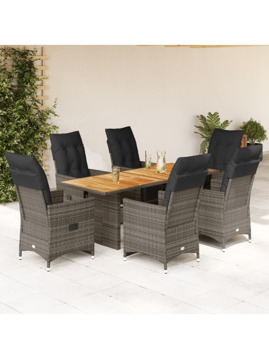 7dílný zahradní bistro set s poduškami šedý polyratan