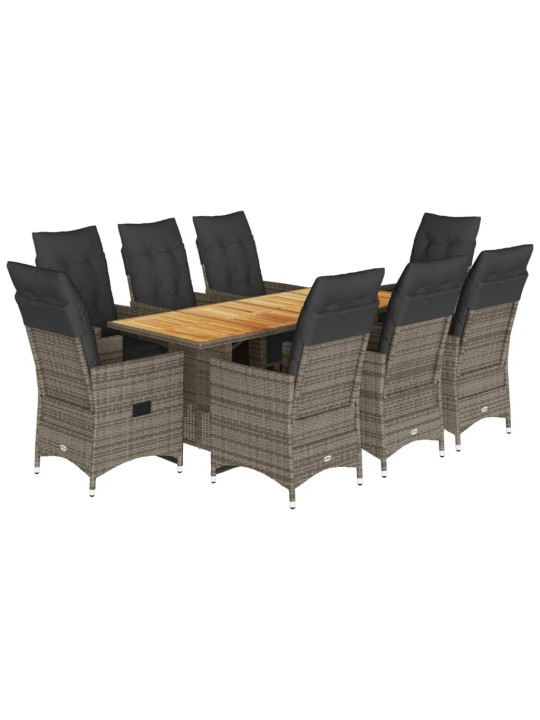 9dílný zahradní bistro set s poduškami šedý polyratan