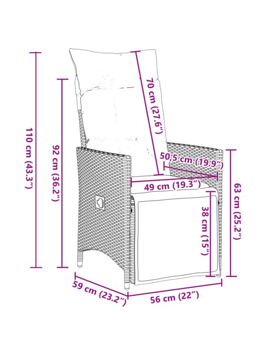 9dílný zahradní bistro set s poduškami šedý polyratan