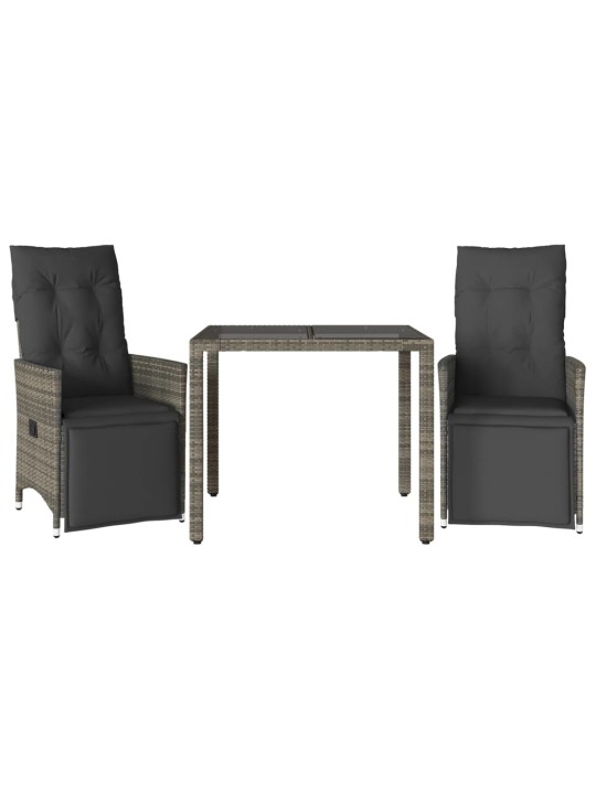 3dílný zahradní bistro set s poduškami šedý polyratan