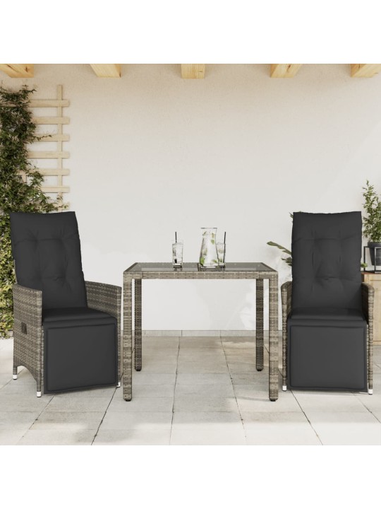 3dílný zahradní bistro set s poduškami šedý polyratan