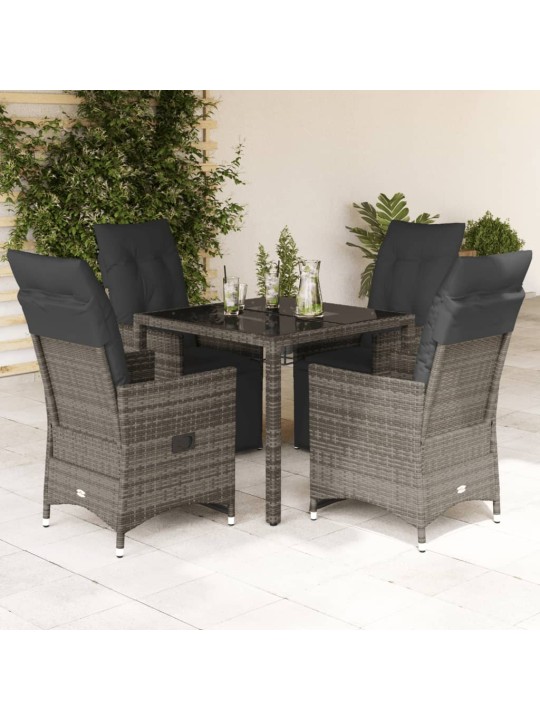5dílný zahradní bistro set s poduškami šedý polyratan