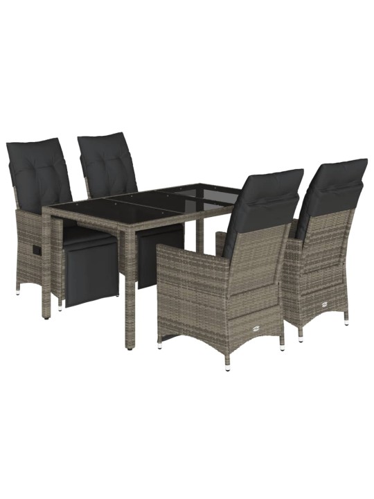 5dílný zahradní bistro set s poduškami šedý polyratan