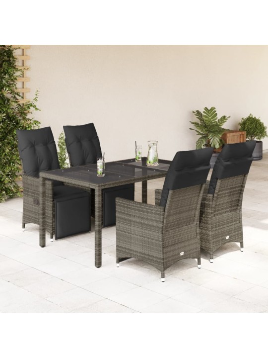 5dílný zahradní bistro set s poduškami šedý polyratan