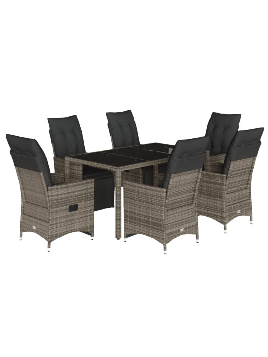 7dílný zahradní bistro set s poduškami šedý polyratan