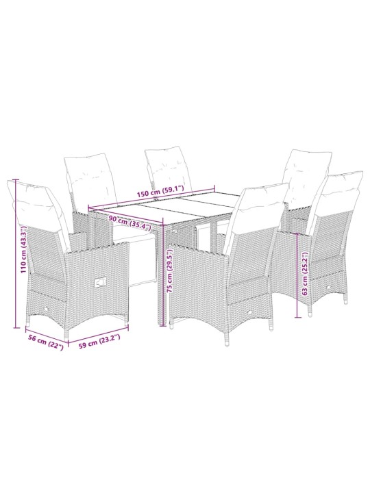 7dílný zahradní bistro set s poduškami šedý polyratan