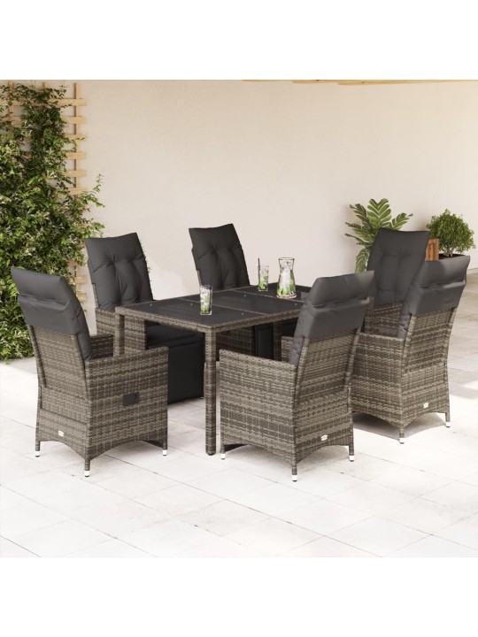 7dílný zahradní bistro set s poduškami šedý polyratan