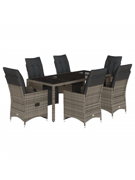 7dílný zahradní bistro set s poduškami šedý polyratan