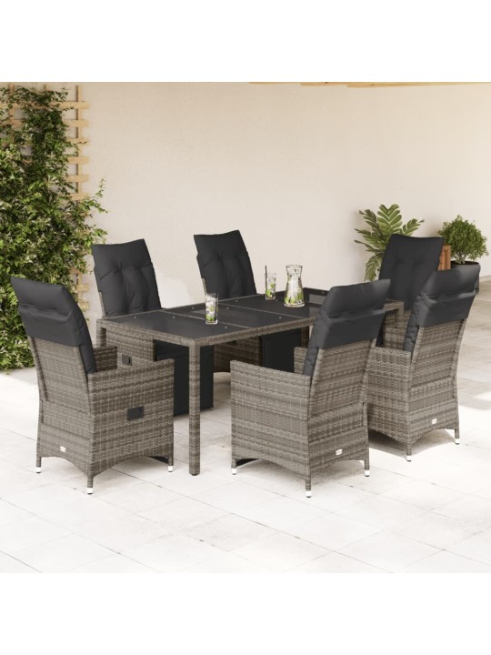 7dílný zahradní bistro set s poduškami šedý polyratan