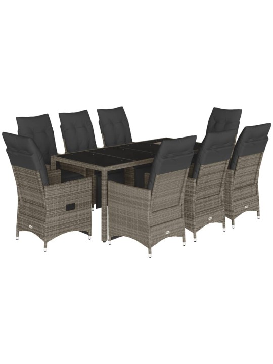 9dílný zahradní bistro set s poduškami šedý polyratan