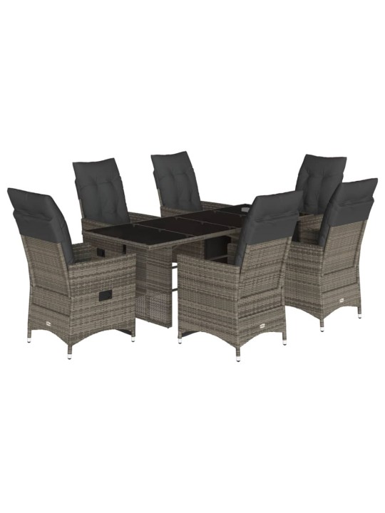 7dílný zahradní bistro set s poduškami šedý polyratan