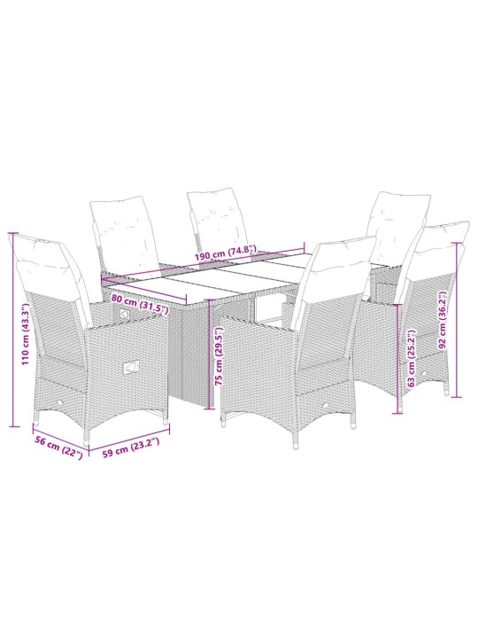 7dílný zahradní bistro set s poduškami šedý polyratan
