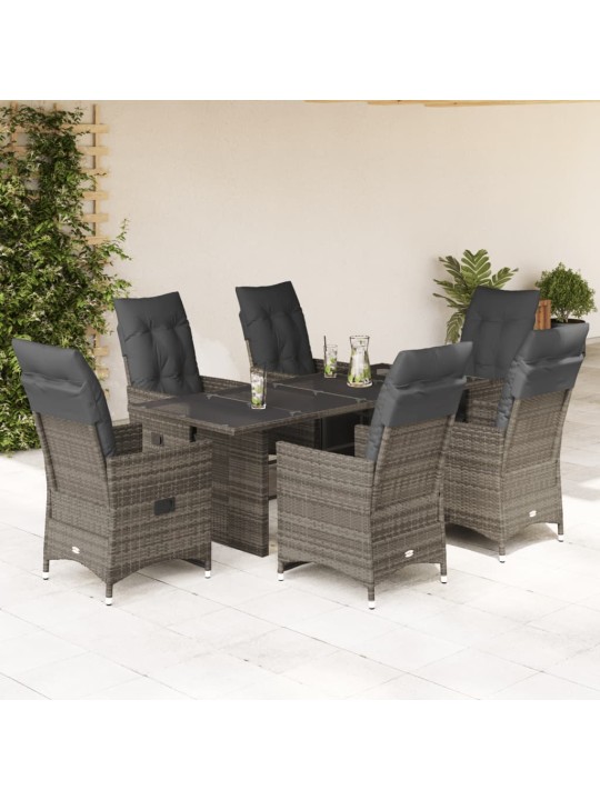 7dílný zahradní bistro set s poduškami šedý polyratan