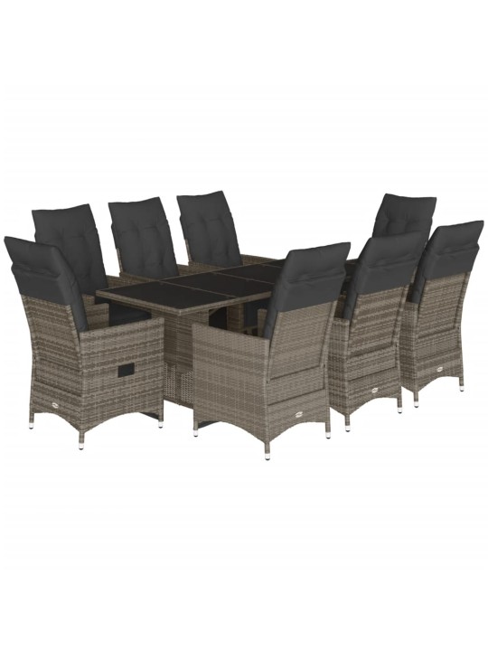 9dílný zahradní bistro set s poduškami šedý polyratan