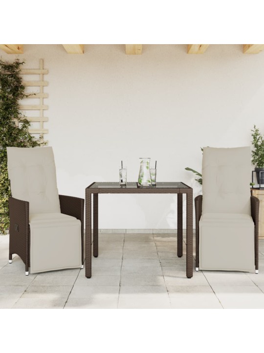 3dílný zahradní bistro set s poduškami hnědý polyratan