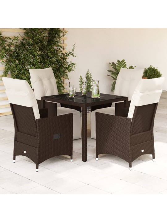 5dílný zahradní bistro set s poduškami hnědý polyratan
