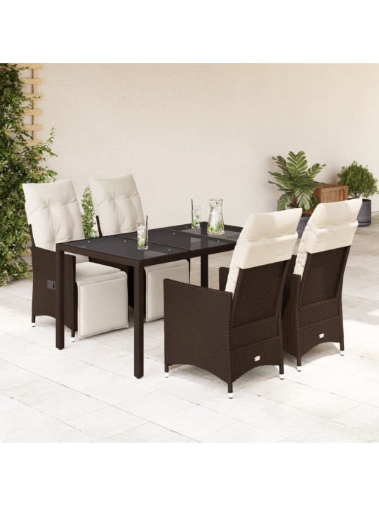 5dílný zahradní bistro set s poduškami hnědý polyratan
